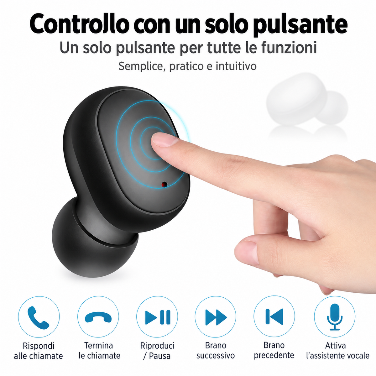 Auricolari Wireless TWS E6S Bluetooth 5.0 con Microfono, Custodia di Ricarica e Riduzione del Rumore