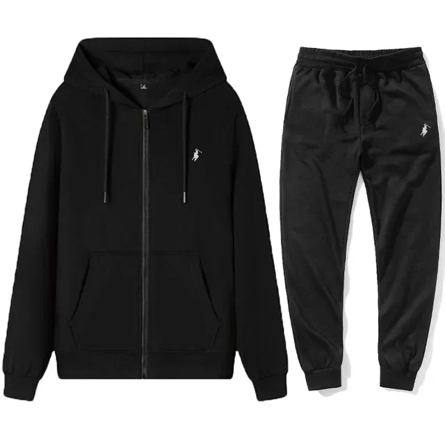 Completo Sportivo Uomo Autunno/Inverno – Felpa con Cappuccio e Zip + Pantaloni Jogger, Tuta Casual in Pile, Stile Streetwear per Outdoor