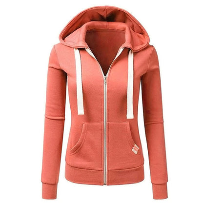 Felpa donna con cappuccio e zip autunno/inverno – Maglione sportivo caldo con coulisse e tasche CYXX386