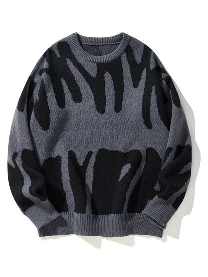 Maglione Uomo Jacquard a Contrasto – Pullover Girocollo Casual Autunno/Inverno