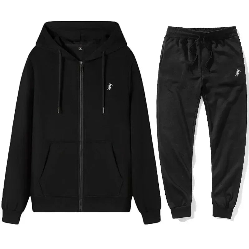 Completo Sportivo Uomo Autunno/Inverno – Felpa con Cappuccio e Zip + Pantaloni Jogger, Tuta Casual in Pile, Stile Streetwear per Outdoor