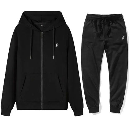 Completo Sportivo Uomo Autunno/Inverno – Felpa con Cappuccio e Zip + Pantaloni Jogger, Tuta Casual in Pile, Stile Streetwear per Outdoor