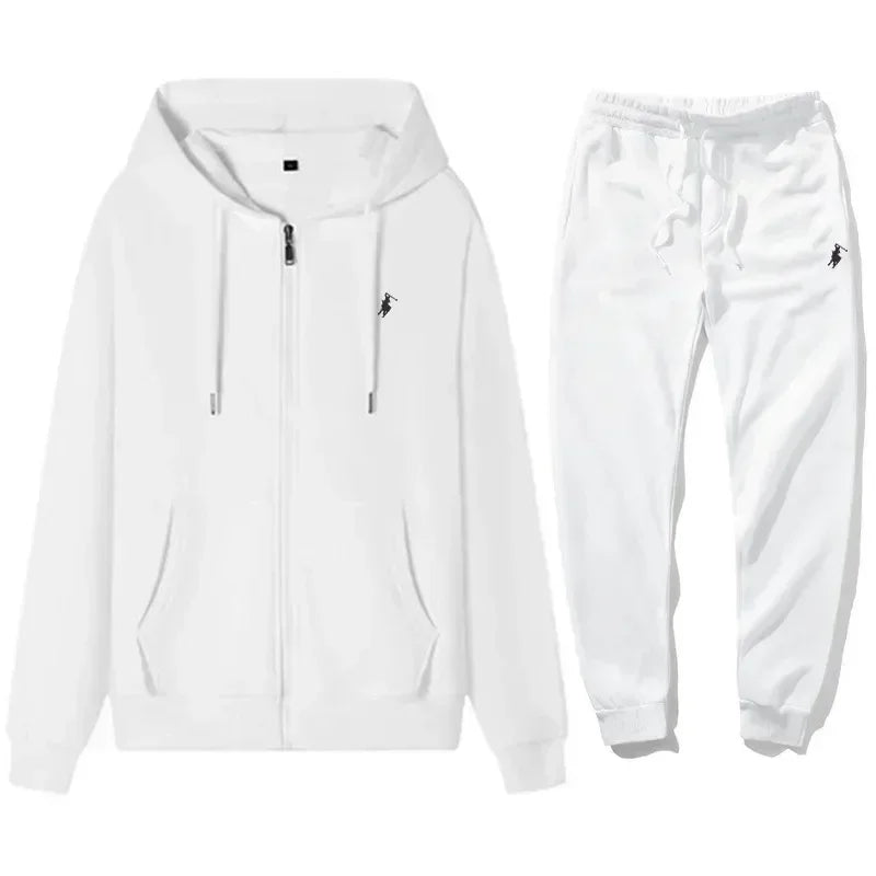 Completo Sportivo Uomo Autunno/Inverno – Felpa con Cappuccio e Zip + Pantaloni Jogger, Tuta Casual in Pile, Stile Streetwear per Outdoor