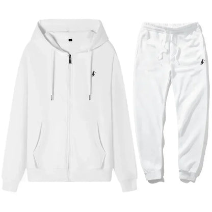 Completo Sportivo Uomo Autunno/Inverno – Felpa con Cappuccio e Zip + Pantaloni Jogger, Tuta Casual in Pile, Stile Streetwear per Outdoor