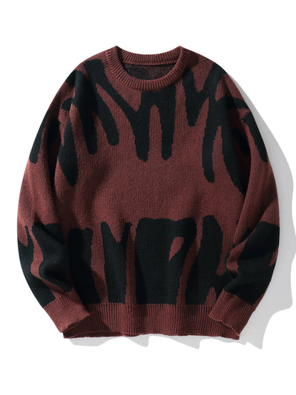 Maglione Uomo Jacquard a Contrasto – Pullover Girocollo Casual Autunno/Inverno