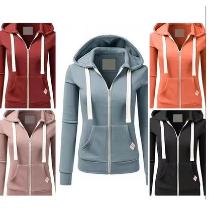 Felpa donna con cappuccio e zip autunno/inverno – Maglione sportivo caldo con coulisse e tasche CYXX386