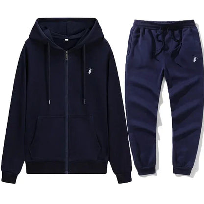Completo Sportivo Uomo Autunno/Inverno – Felpa con Cappuccio e Zip + Pantaloni Jogger, Tuta Casual in Pile, Stile Streetwear per Outdoor