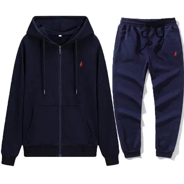 Completo Sportivo Uomo Autunno/Inverno – Felpa con Cappuccio e Zip + Pantaloni Jogger, Tuta Casual in Pile, Stile Streetwear per Outdoor