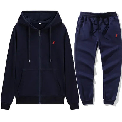 Completo Sportivo Uomo Autunno/Inverno – Felpa con Cappuccio e Zip + Pantaloni Jogger, Tuta Casual in Pile, Stile Streetwear per Outdoor