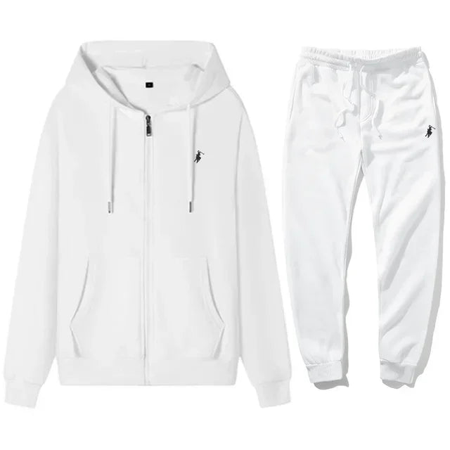Completo Sportivo Uomo Autunno/Inverno – Felpa con Cappuccio e Zip + Pantaloni Jogger, Tuta Casual in Pile, Stile Streetwear per Outdoor