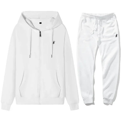 Completo Sportivo Uomo Autunno/Inverno – Felpa con Cappuccio e Zip + Pantaloni Jogger, Tuta Casual in Pile, Stile Streetwear per Outdoor
