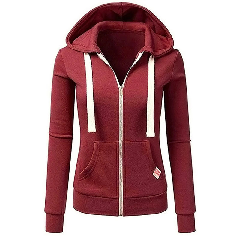 Felpa donna con cappuccio e zip autunno/inverno – Maglione sportivo caldo con coulisse e tasche CYXX386