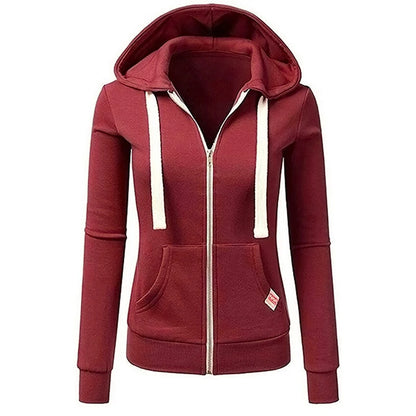 Felpa donna con cappuccio e zip autunno/inverno – Maglione sportivo caldo con coulisse e tasche CYXX386