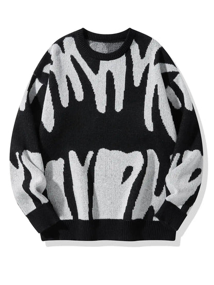 Maglione Uomo Jacquard a Contrasto – Pullover Girocollo Casual Autunno/Inverno