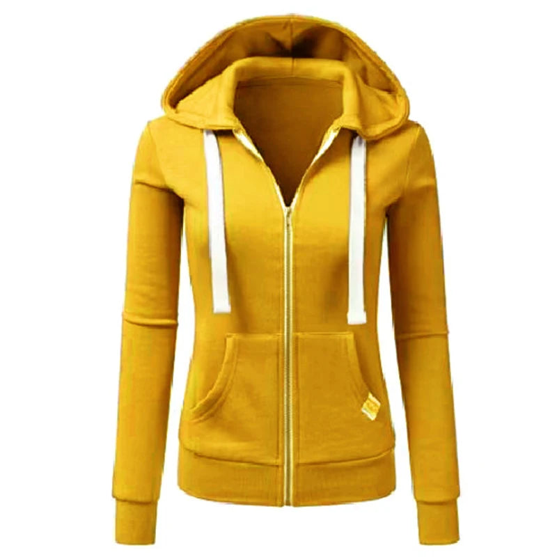 Felpa donna con cappuccio e zip autunno/inverno – Maglione sportivo caldo con coulisse e tasche CYXX386