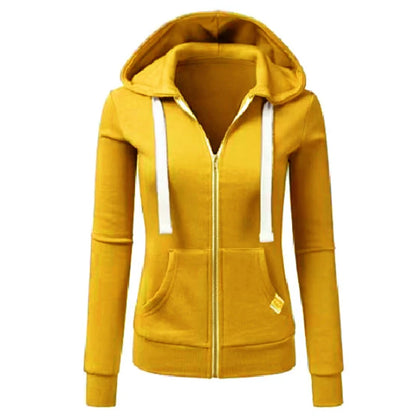 Felpa donna con cappuccio e zip autunno/inverno – Maglione sportivo caldo con coulisse e tasche CYXX386
