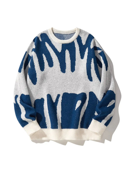 Maglione Uomo Jacquard a Contrasto – Pullover Girocollo Casual Autunno/Inverno