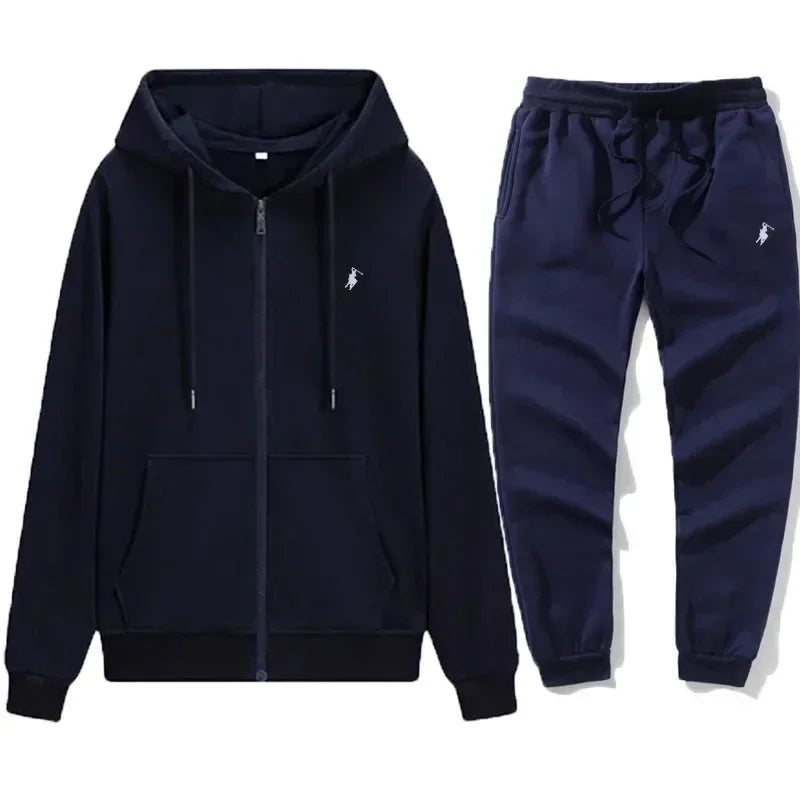 Completo Sportivo Uomo Autunno/Inverno – Felpa con Cappuccio e Zip + Pantaloni Jogger, Tuta Casual in Pile, Stile Streetwear per Outdoor