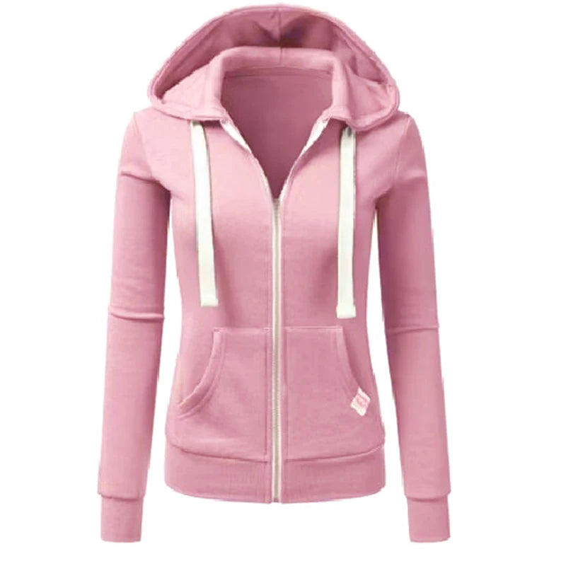 Felpa donna con cappuccio e zip autunno/inverno – Maglione sportivo caldo con coulisse e tasche CYXX386