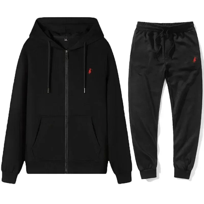 Completo Sportivo Uomo Autunno/Inverno – Felpa con Cappuccio e Zip + Pantaloni Jogger, Tuta Casual in Pile, Stile Streetwear per Outdoor