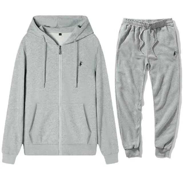 Completo Sportivo Uomo Autunno/Inverno – Felpa con Cappuccio e Zip + Pantaloni Jogger, Tuta Casual in Pile, Stile Streetwear per Outdoor