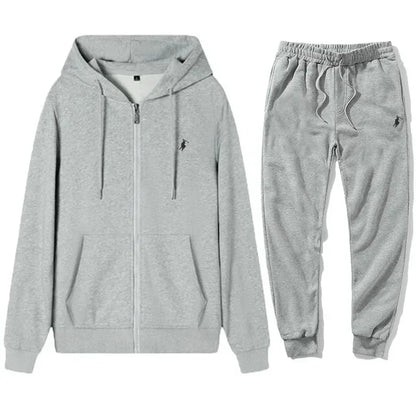 Completo Sportivo Uomo Autunno/Inverno – Felpa con Cappuccio e Zip + Pantaloni Jogger, Tuta Casual in Pile, Stile Streetwear per Outdoor