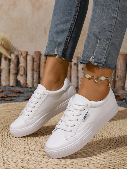 Sneakers da donna stringate in PU, suola bassa