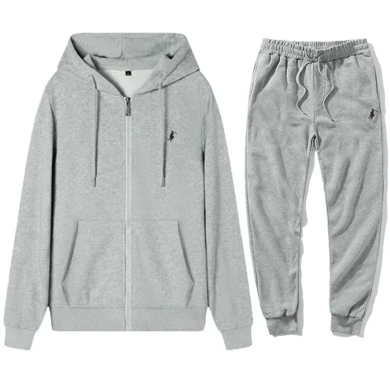Completo Sportivo Uomo Autunno/Inverno – Felpa con Cappuccio e Zip + Pantaloni Jogger, Tuta Casual in Pile, Stile Streetwear per Outdoor