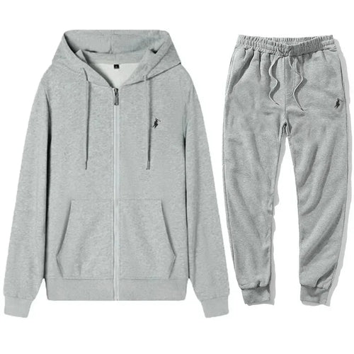 Completo Sportivo Uomo Autunno/Inverno – Felpa con Cappuccio e Zip + Pantaloni Jogger, Tuta Casual in Pile, Stile Streetwear per Outdoor