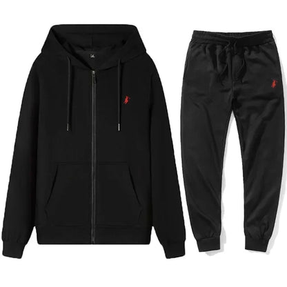 Completo Sportivo Uomo Autunno/Inverno – Felpa con Cappuccio e Zip + Pantaloni Jogger, Tuta Casual in Pile, Stile Streetwear per Outdoor