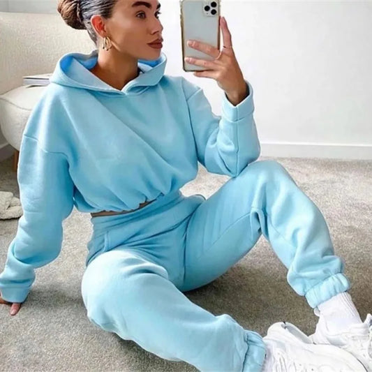 Completo Sportivo Donna Oversize – Felpa con Cappuccio e Pantaloni Jogging Autunno Inverno