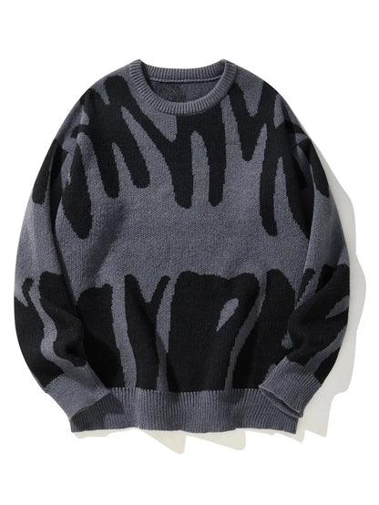 Maglione Uomo Jacquard a Contrasto – Pullover Girocollo Casual Autunno/Inverno