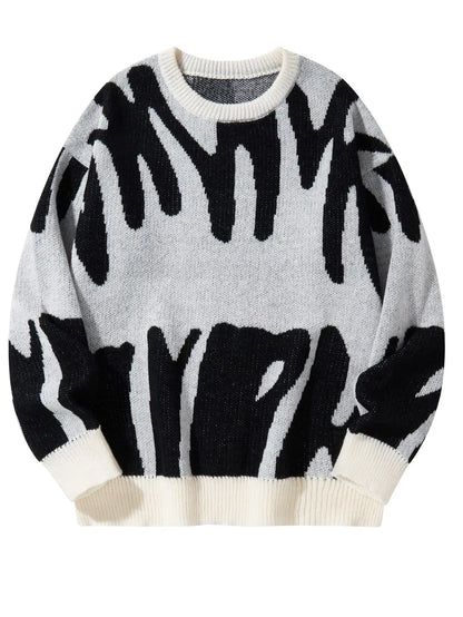 Maglione Uomo Jacquard a Contrasto – Pullover Girocollo Casual Autunno/Inverno