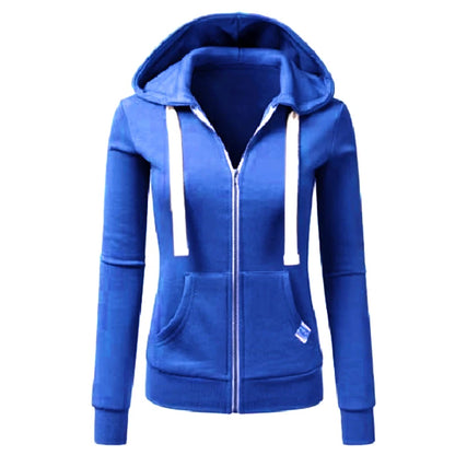 Felpa donna con cappuccio e zip autunno/inverno – Maglione sportivo caldo con coulisse e tasche CYXX386