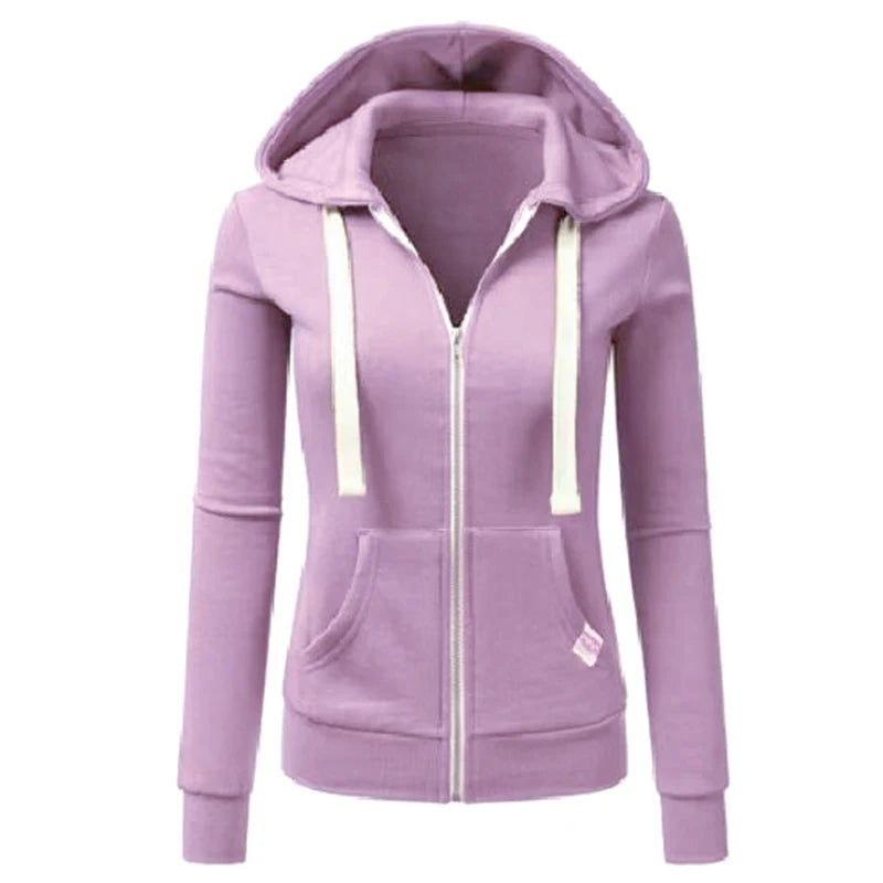 Felpa donna con cappuccio e zip autunno/inverno – Maglione sportivo caldo con coulisse e tasche CYXX386
